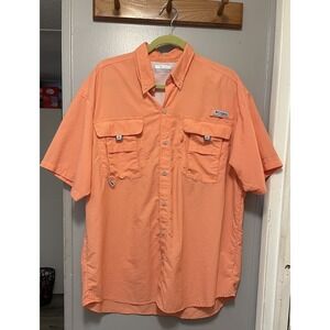 Columbia PFG Fishing Shirt Mens Large Button Up Omni Shade Vented Orange Outdoor